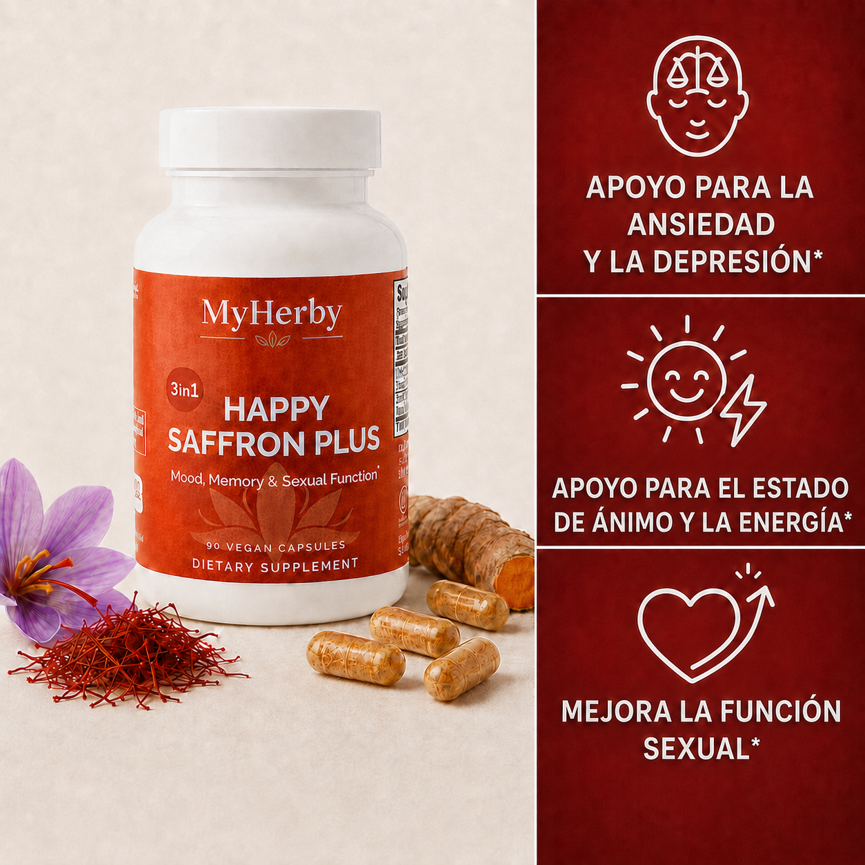 MyHerby Saffron – Fórmula 3 en 1 clínicamente estudiada