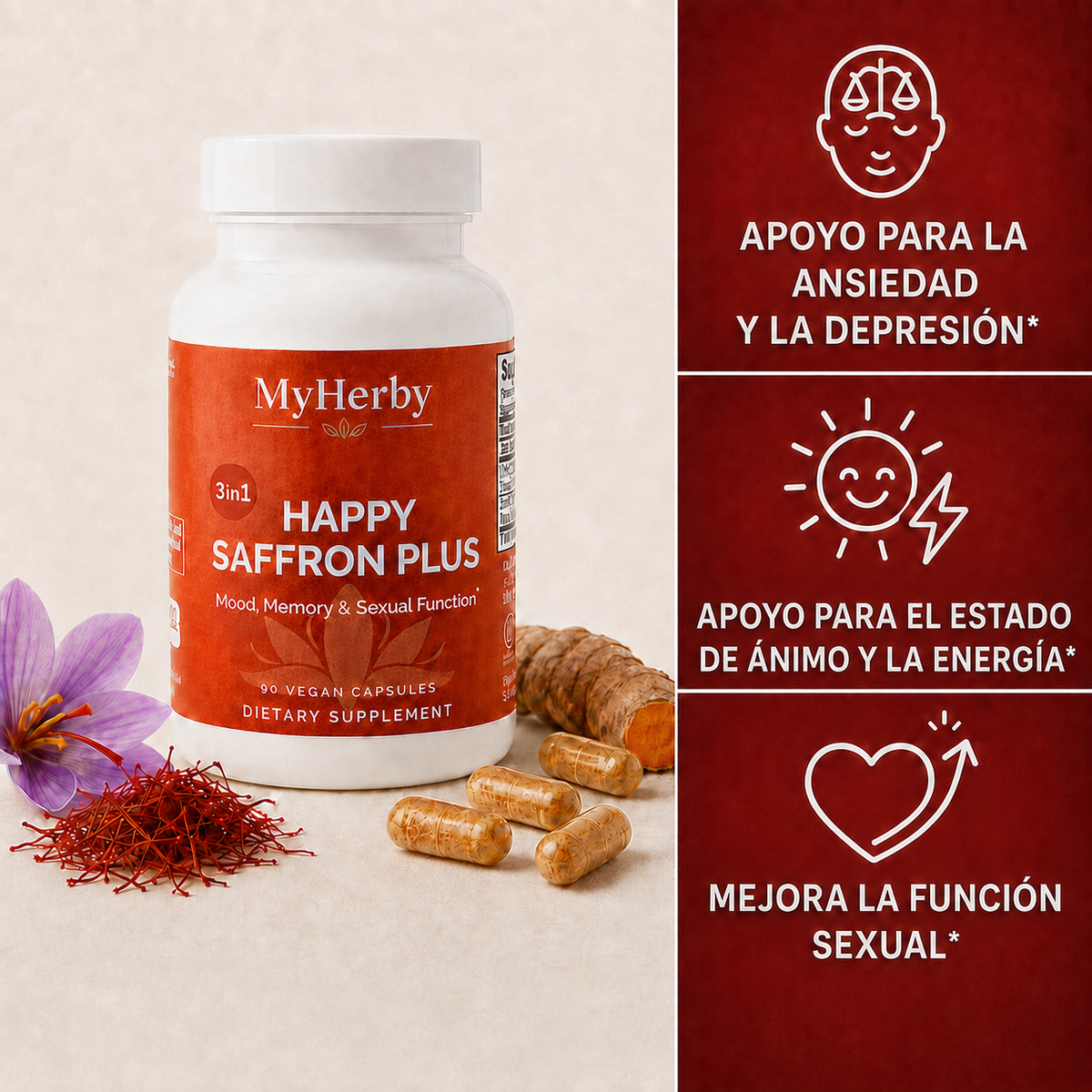 MyHerby Saffron – Fórmula 3 en 1 clínicamente estudiada
