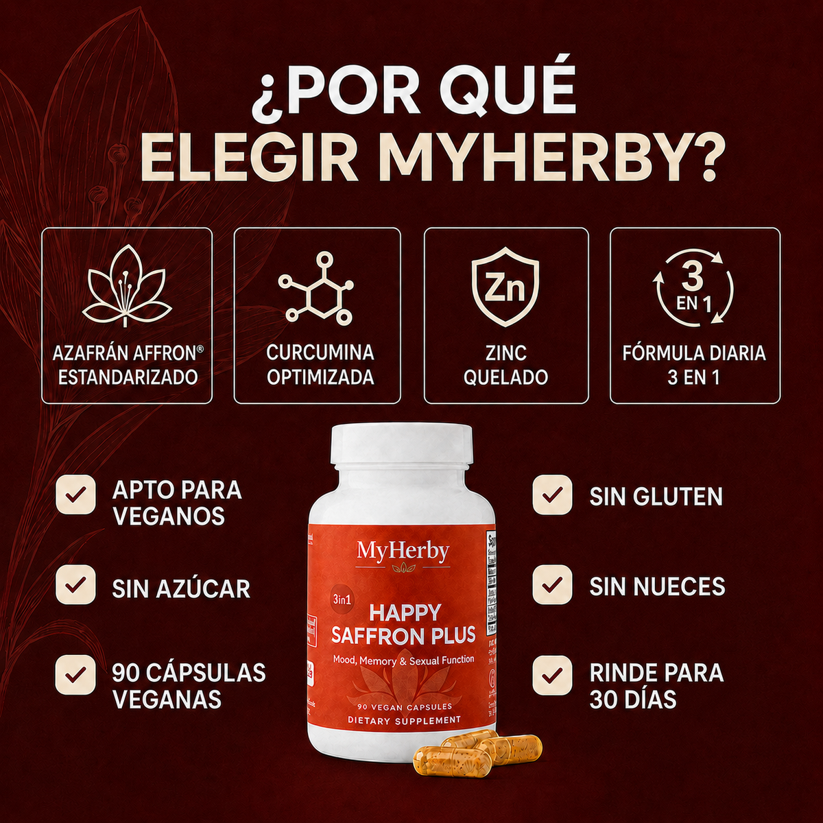 MyHerby Saffron – Fórmula 3 en 1 clínicamente estudiada