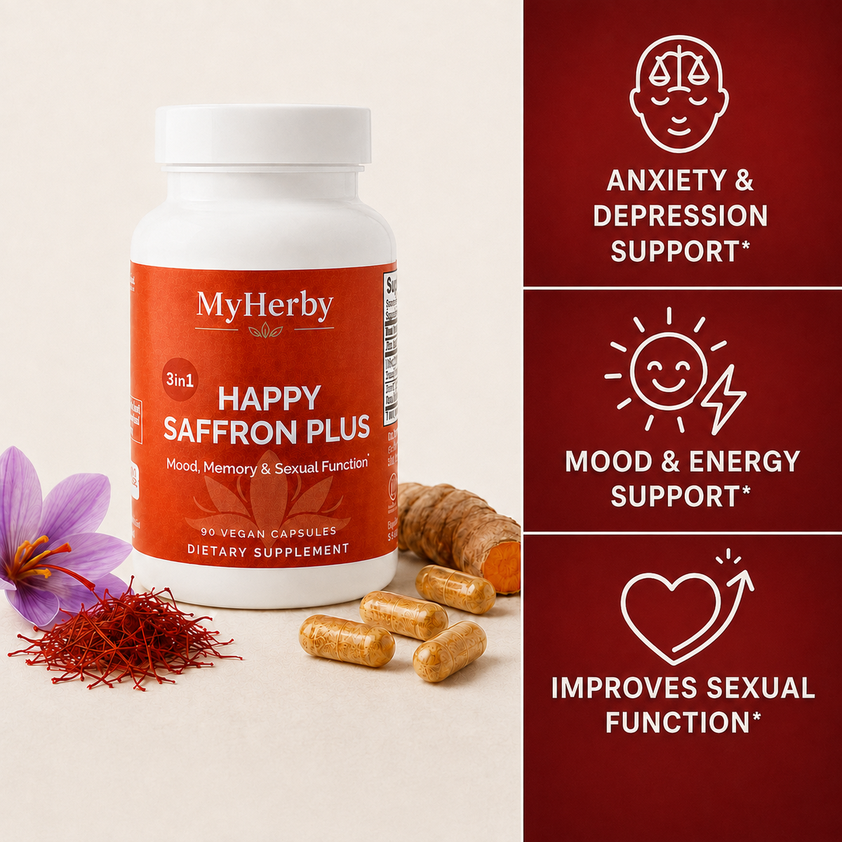 MyHerby Happy Saffron Plus – Clinically Studied 3-in-1 Formula