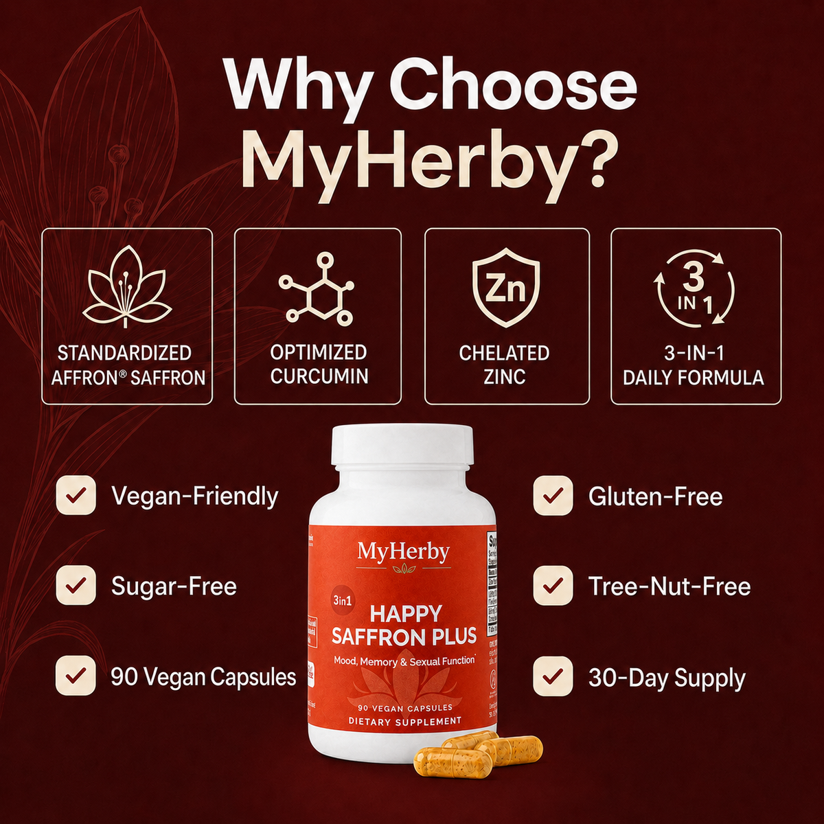 MyHerby Happy Saffron Plus – Clinically Studied 3-in-1 Formula