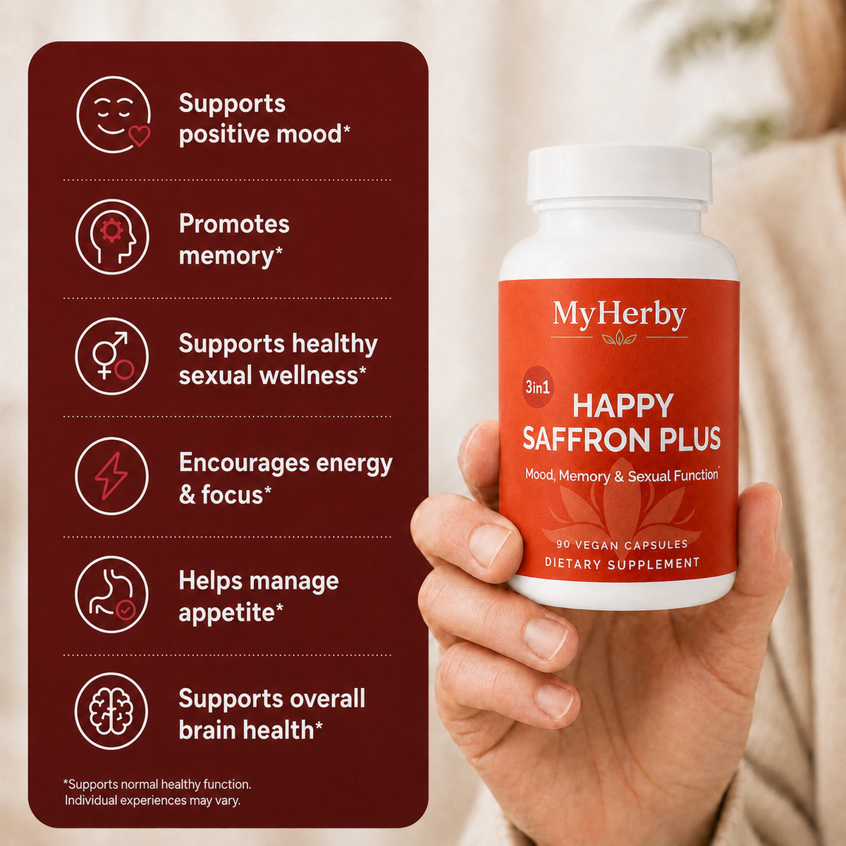MyHerby Happy Saffron Plus – Clinically Studied 3-in-1 Formula